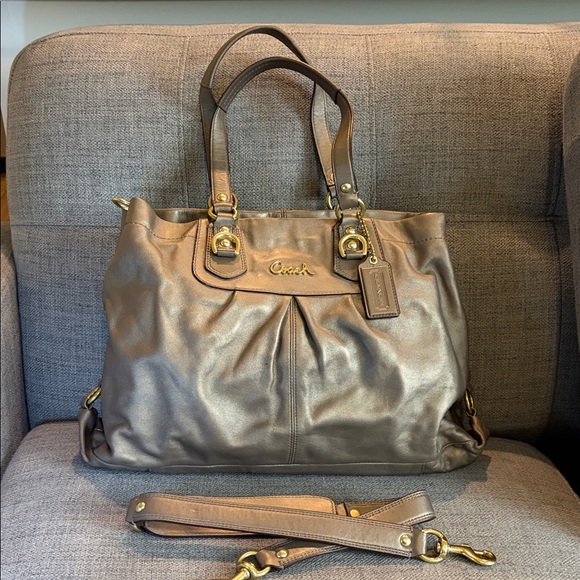 Coach Handbags - COACH Ashley Metallic Bronze Leather Carryall Satchel Bag (F15513) — NWOT
